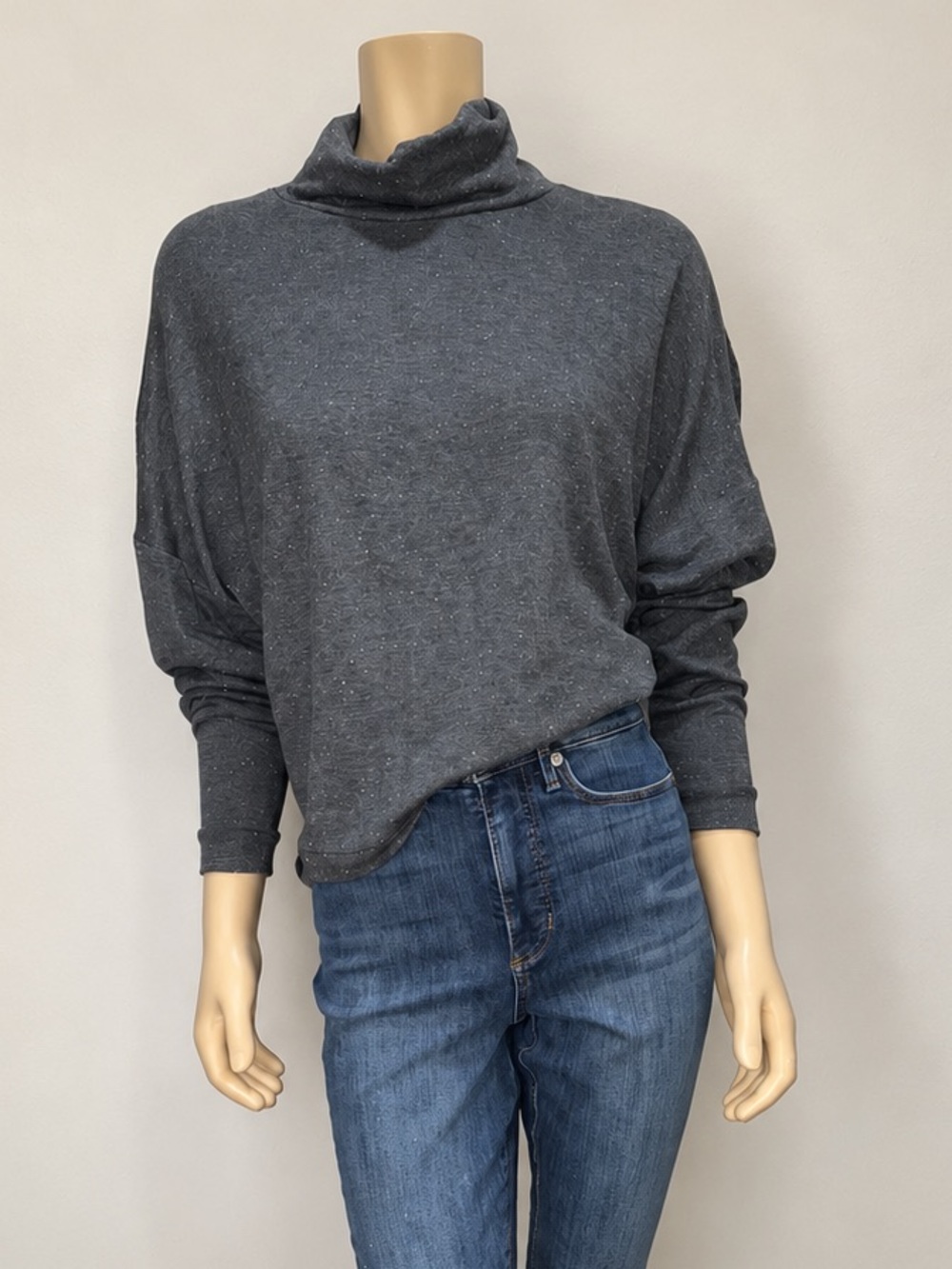 Express NWT Gray Sparkle Cowl Neck Long Sleeve Top S/M